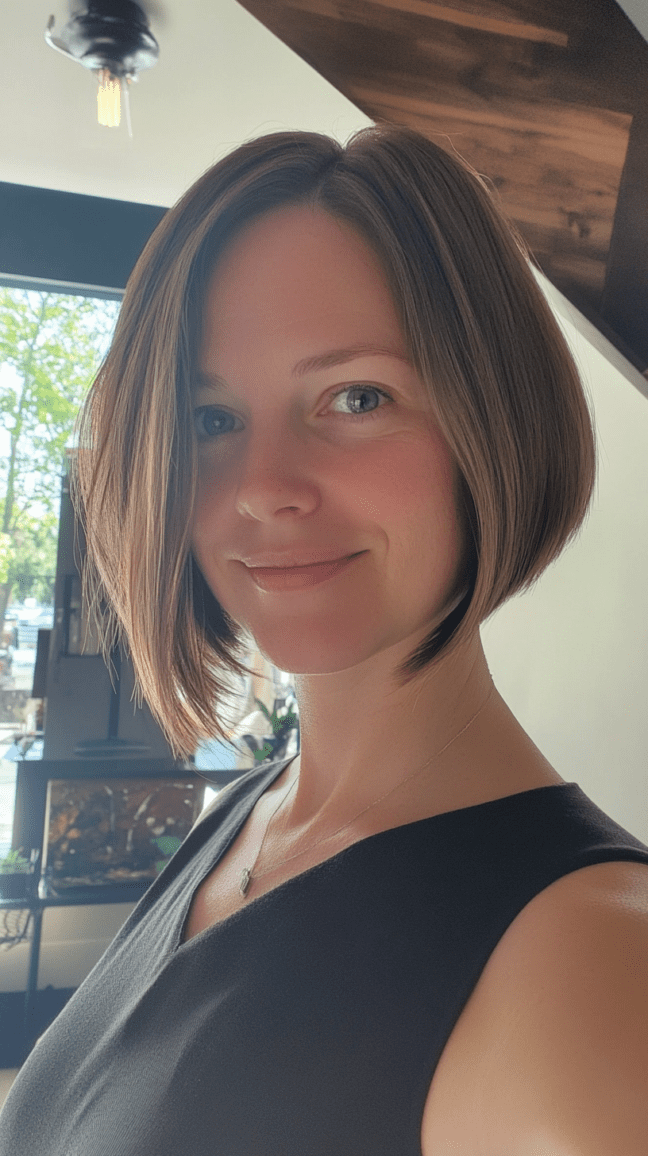 Blunt cut platinum lob haircut