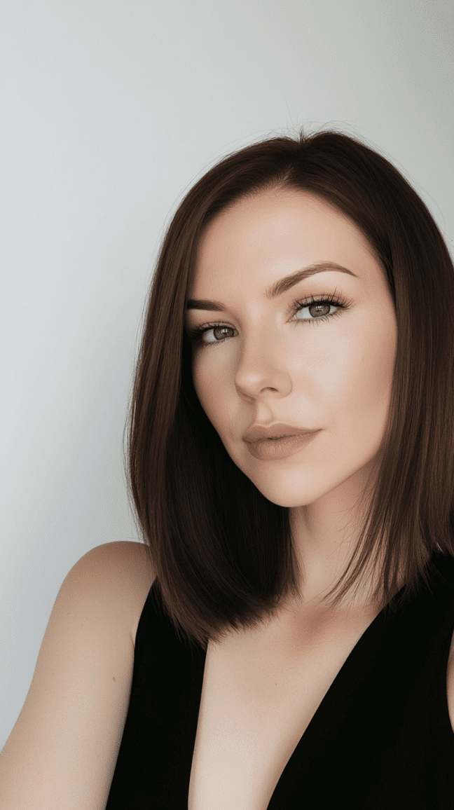 Glossy middle-parted lob haircut