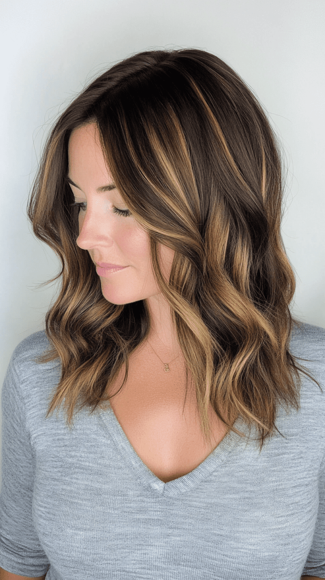 Face-framing layered lob haircut