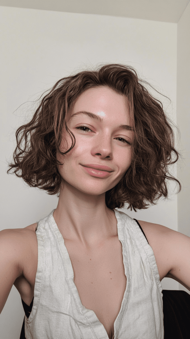 Cold perm textured lob haircut