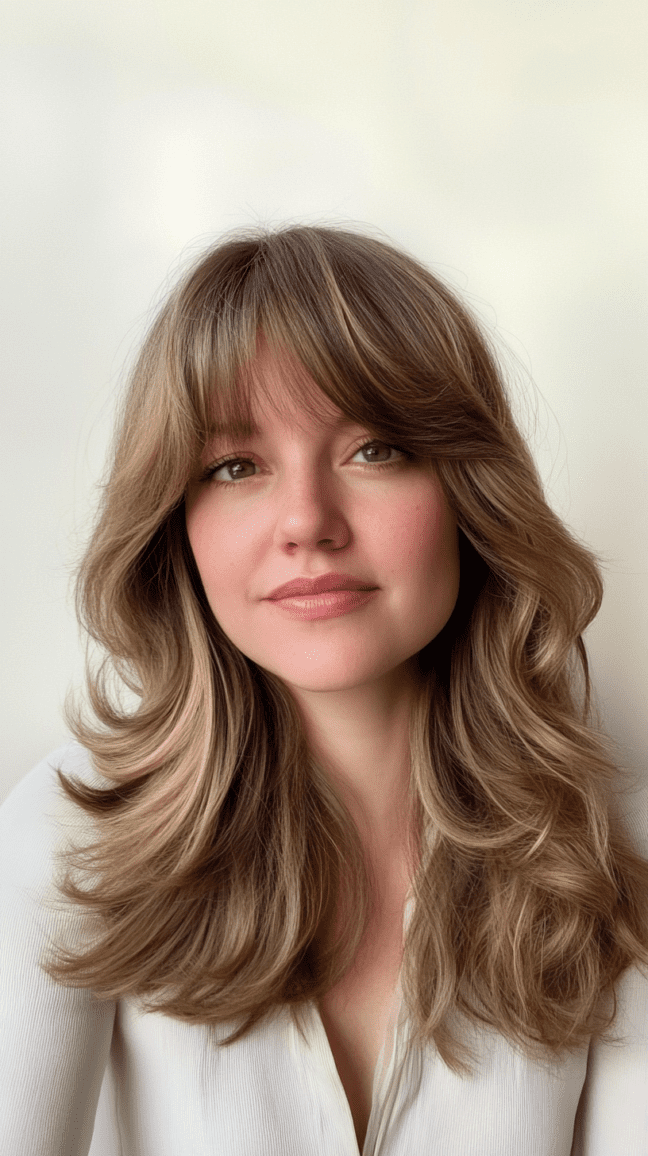 Layered Curtain Bangs + Face-Framing Highlights